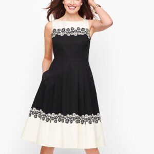 Talbots Black & Ivory Floral Border Fit & Flare Dress Size 10